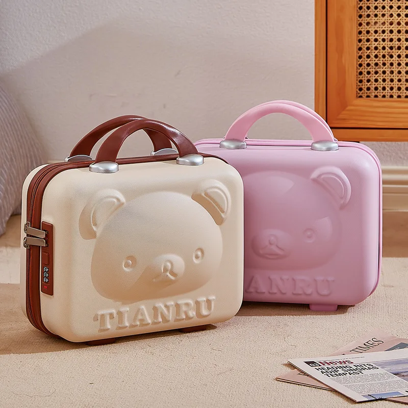 14-inch Portable Suitcase Fashion with Hand Gift Bear Portable Storage Cosmetic Case Portable Zipper Password Lock Bag