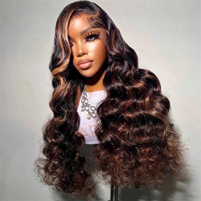 

Highlight Brown Long 26inch 180%Density 5x5 Silk Base Wave Jewish Human BabyHair HD Lace wig European Hair Preplucked Glueless