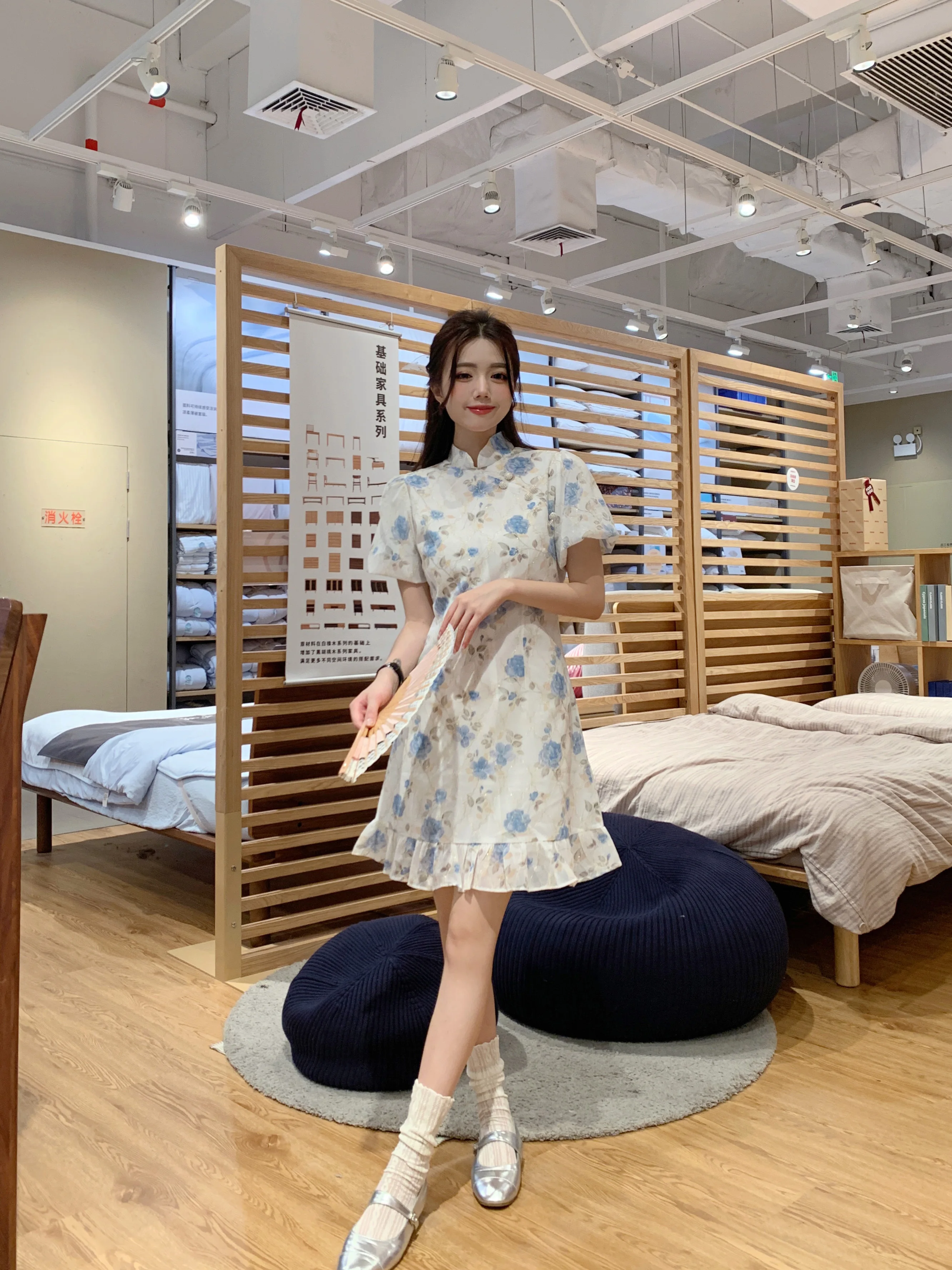 150 Small short Chinese style new Chinese improved cheongsam dress women waist a line flanged skirt summer xs