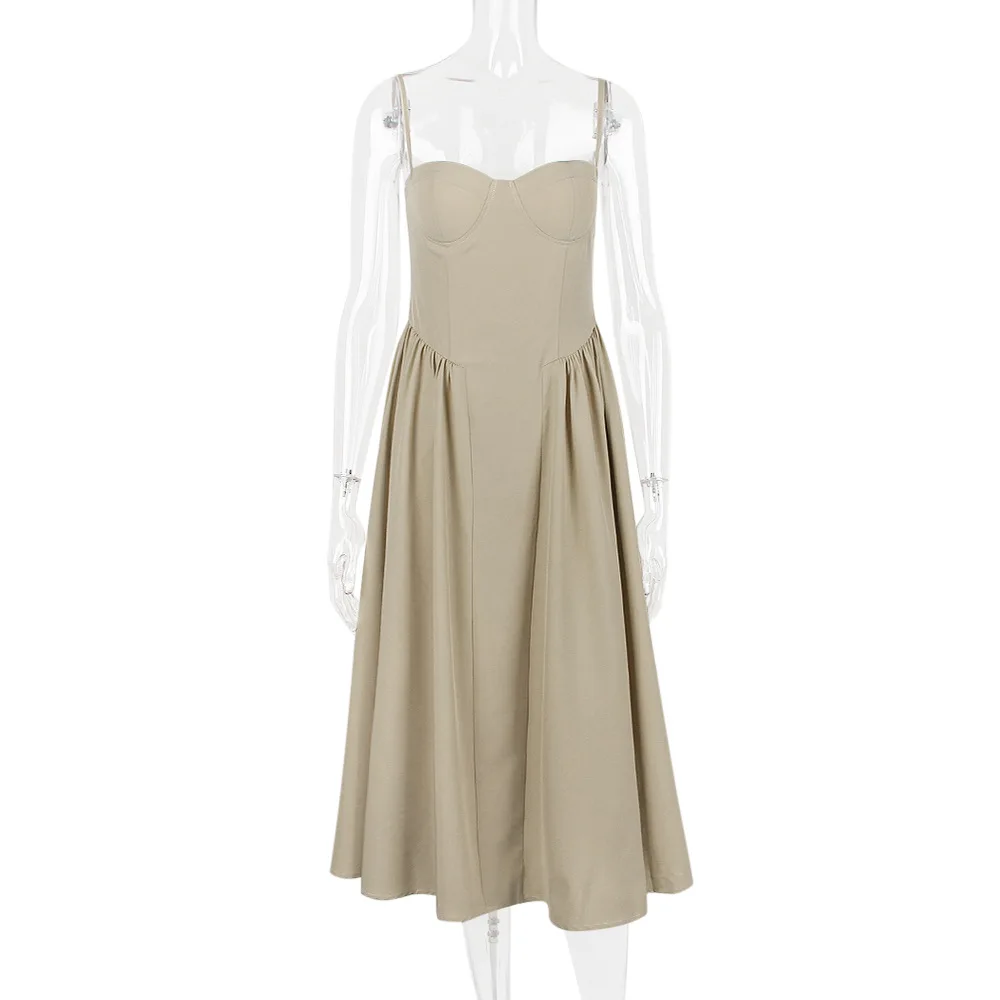 Sommer Frauen elegante ärmellose rücken freie Falten kleider Dame sexy feste Schlinge Midi-Kleid 2024 weibliche Party Abend A-Linie Roben – Detail 37
