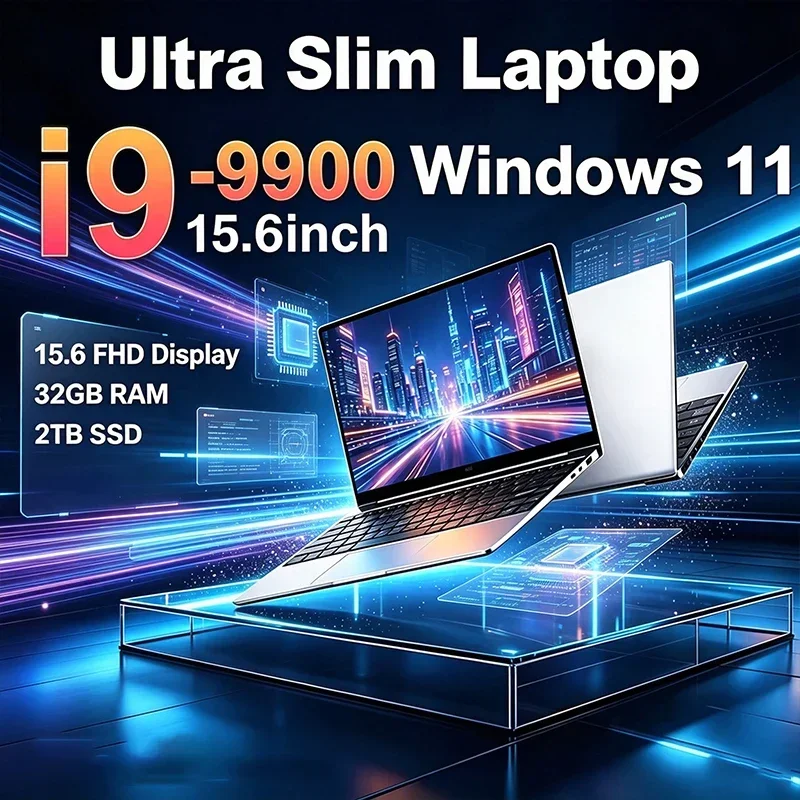 Ultra Slim 15.6 Inch Laptop Intel I9-9900 32GB 2TB High-Speed Storage Windows 11 pro Portable Gaming Office Notebook