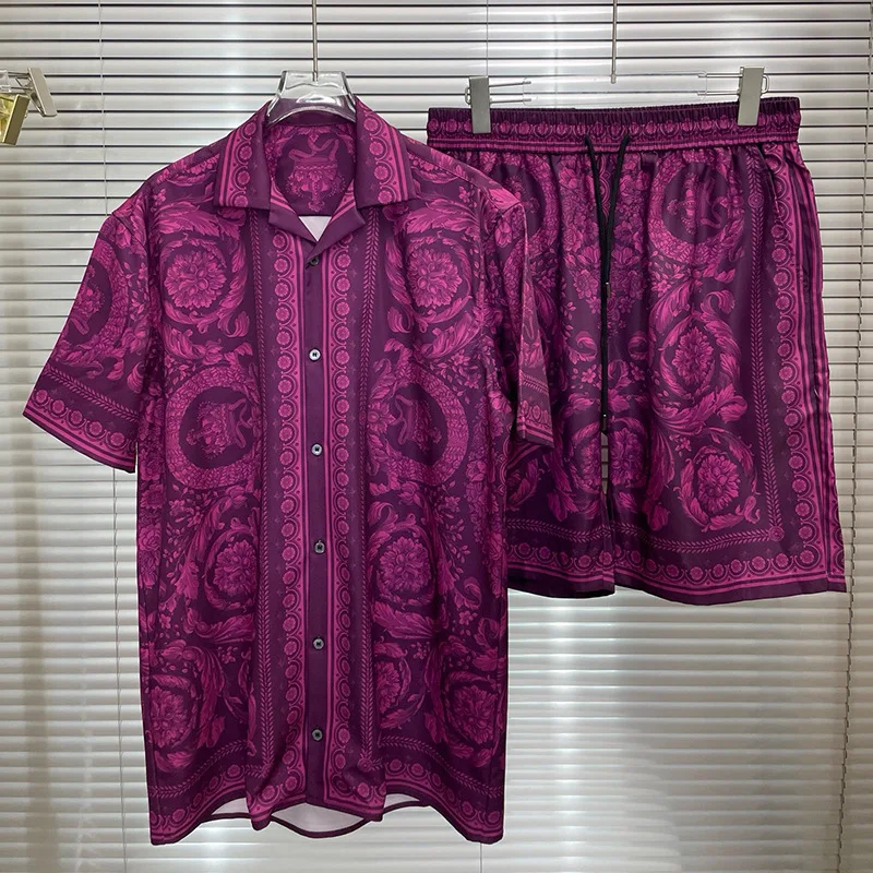 

Vintage Men Shirts Sets Summer 3D Print Beach Short Sleeve Shirt Shorts Casual Trip Mens Hawaiian 2 Piece Suit S-2XL Men Blouse