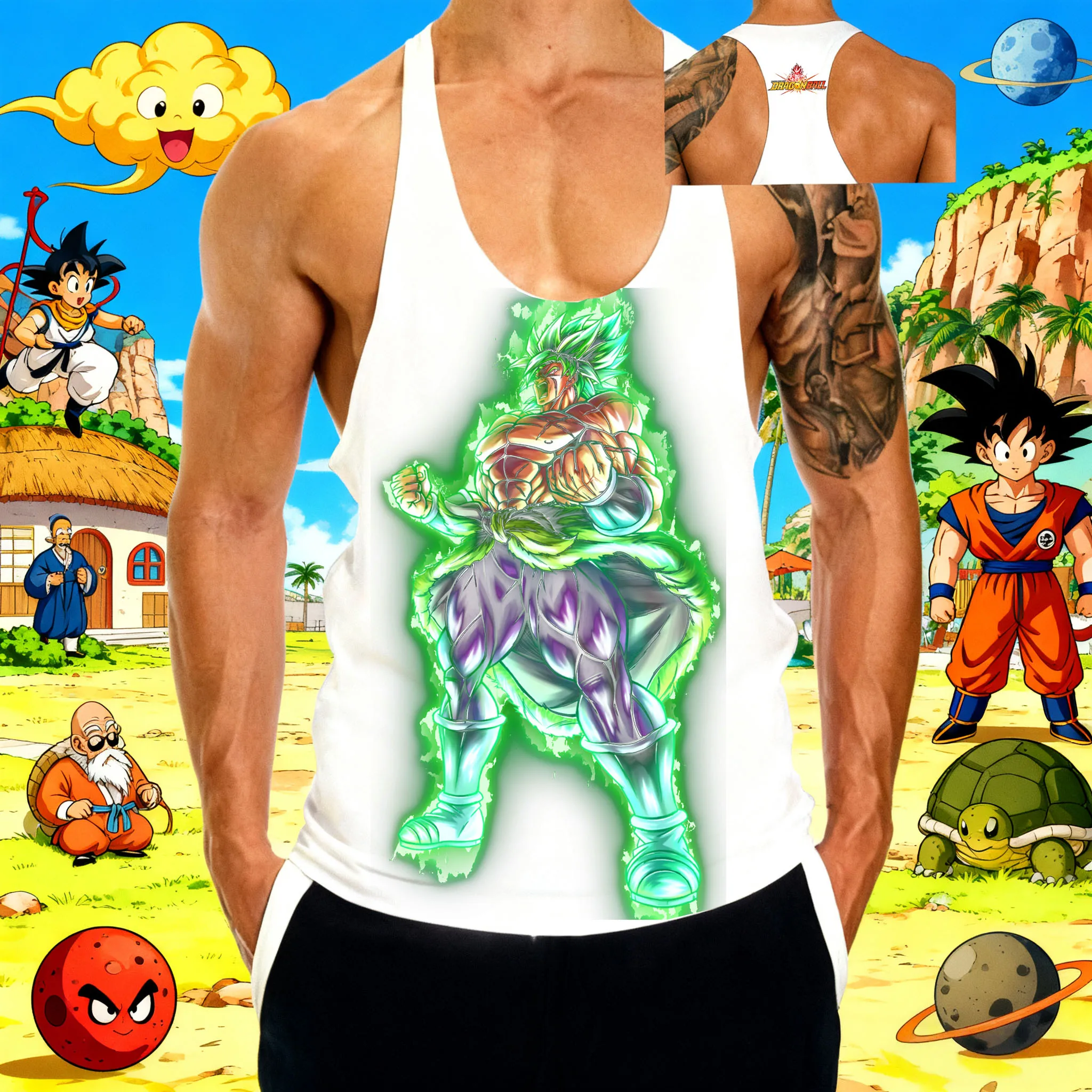 Populaire Anime "Dragon Ball" Brolli motif imprimé 2025 été nouvelle vente chaude hommes sport gymnase respirant coton gilet sans manches