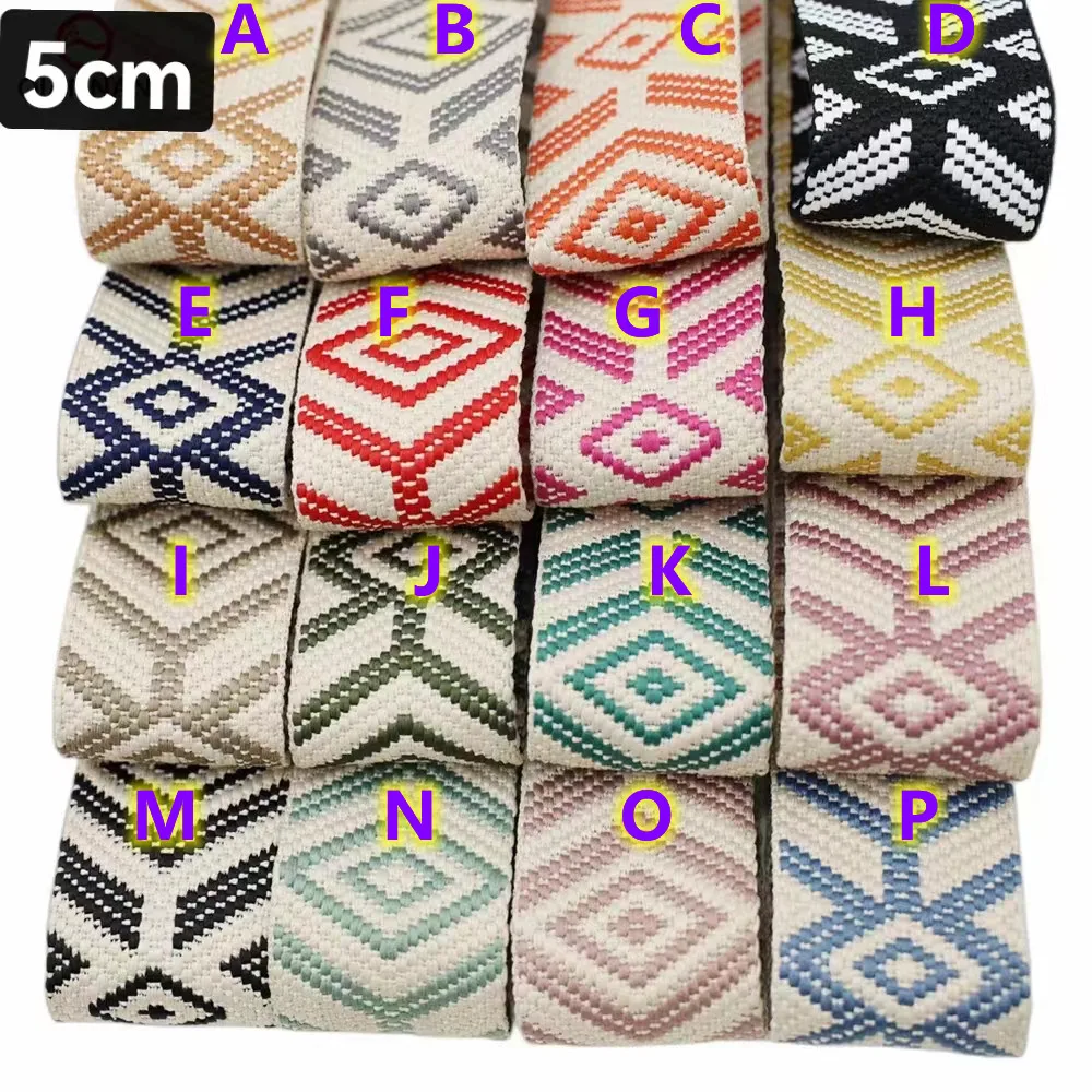 

50mm wide 2.2mm thick diamond pattern ribbon,national style ribbon, fashion jacquard ribbon,jacquard webbing.strap ribbon