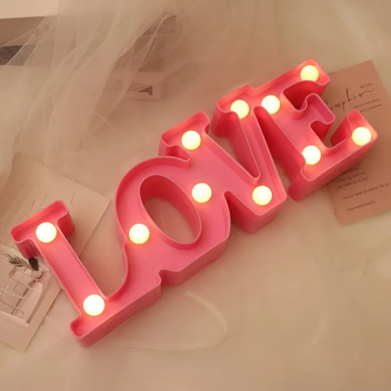 1pc LOVE Shape LED Light Sign Battery Operated Novelty Letter Decorative Light Valentine's Day Proposal Table Wall Decoration