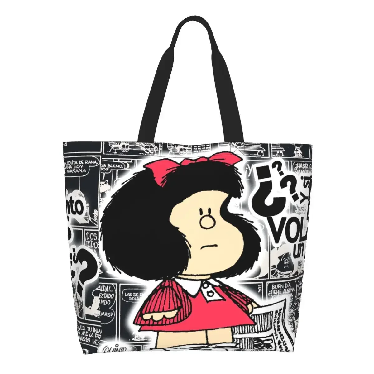 

Reusable Vintage Quino Comic Mafalda Shopping Bag Women Canvas Shoulder Tote Bag Durable Cartoon Mang Grocery Shopper Bags