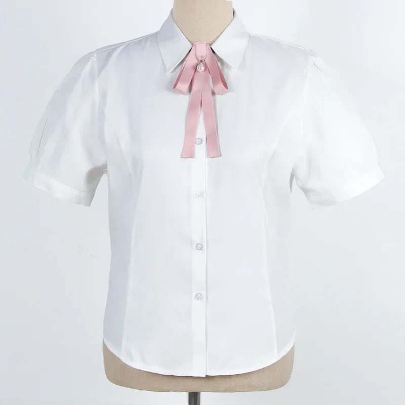 Women Japanese School Dress JK Uniform Collect Waist Short Sleeves Shirt Hubble-bubble Sleeve White Shirt With Tie For Girl