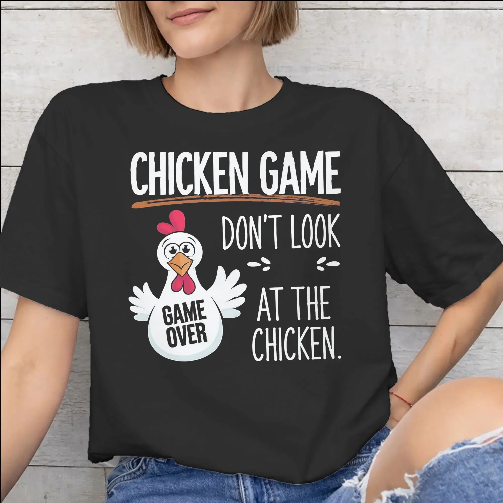 Men Women Chicken Game Dont Look At The Chicken T Shirt Cotton Graphic Printing T-Shirt  Clothing Outfits
