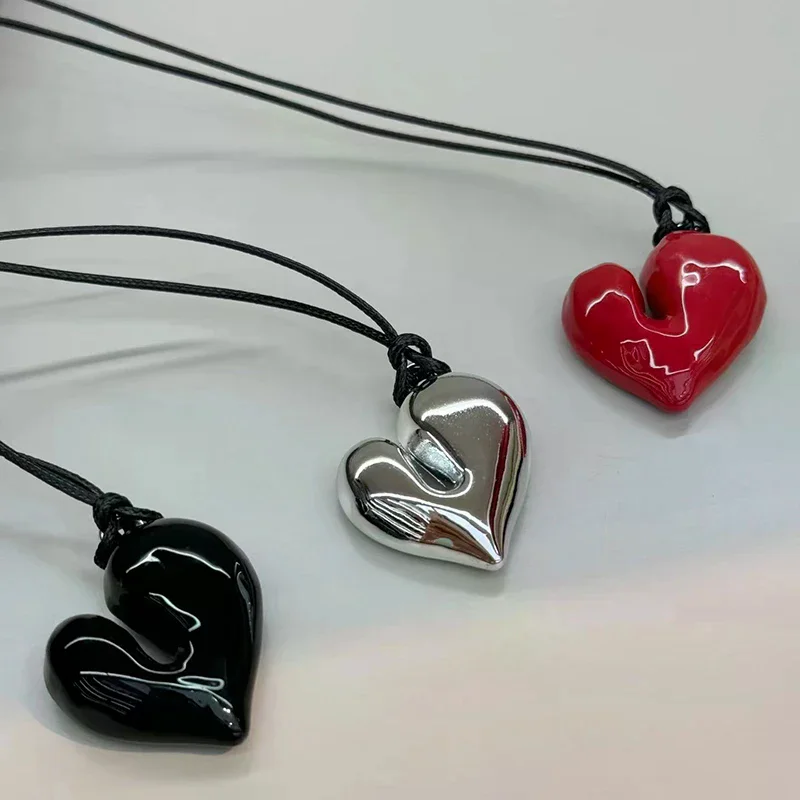 Fashion Irregular Heart Pendant Necklace For Women Girls Sweet Adjustable Pull-out Sweater Chain Jewelry Accessories Gifts