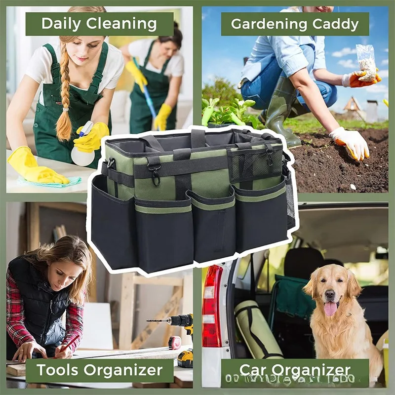 Kit de limpieza portátil de gran capacidad, organizador multibolsillo para el hogar y el coche, bolsa de mano resistente al agua para herramientas de limpieza