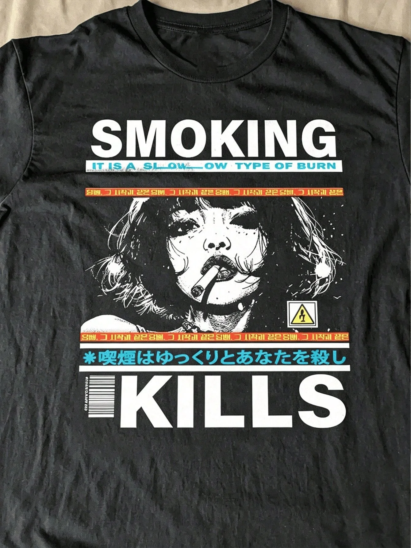 New Printed Casual T-Shirt for WomenY2K Decadent Style Smoking Death Pattern, Vintage Nostalgic Texture, Unisex Vintage Shirt