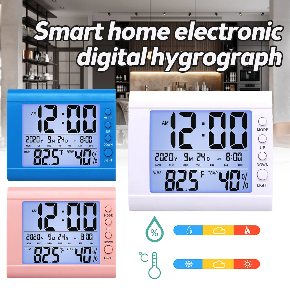 LED Digital Thermometer Hygrometer Indoor Room Electronic Temperature Humidity Meter Sensor Clock Home Weather Station