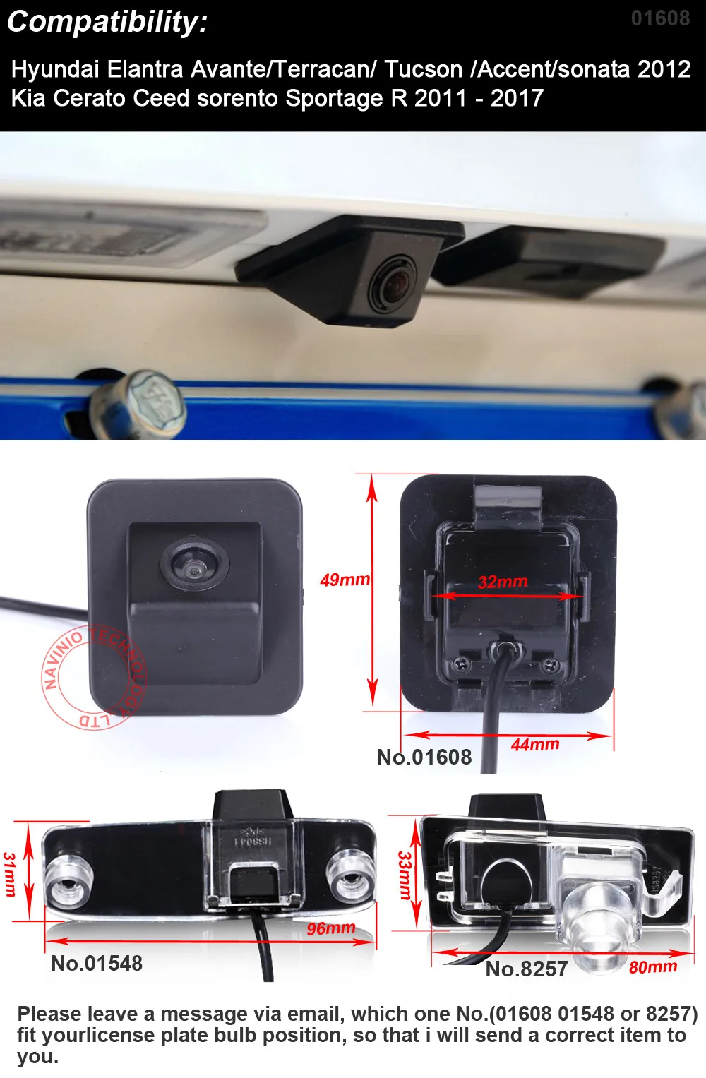 For Hyundai Elantra AvantelTerracan/ Tucson Accent/sonata 2012 Kia Cerato Ceed sorento Sportage R Car rear view camera