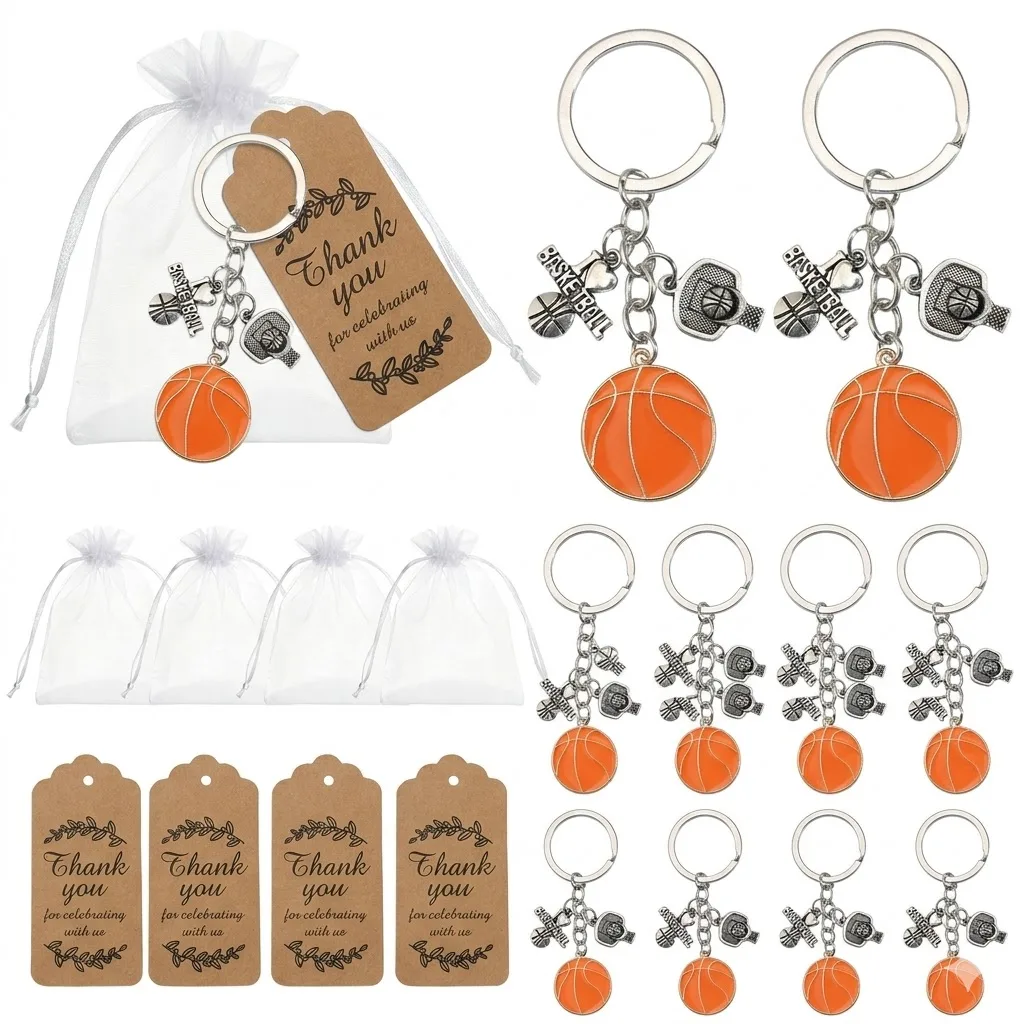 Porte-clés de basketball 2026, lot de 12, cadeau pour équipe MVP, souvenir de fête avec pochette, porte-clés sportif, cadeau pour entraîneur et joueur, décoration pour soirée senior