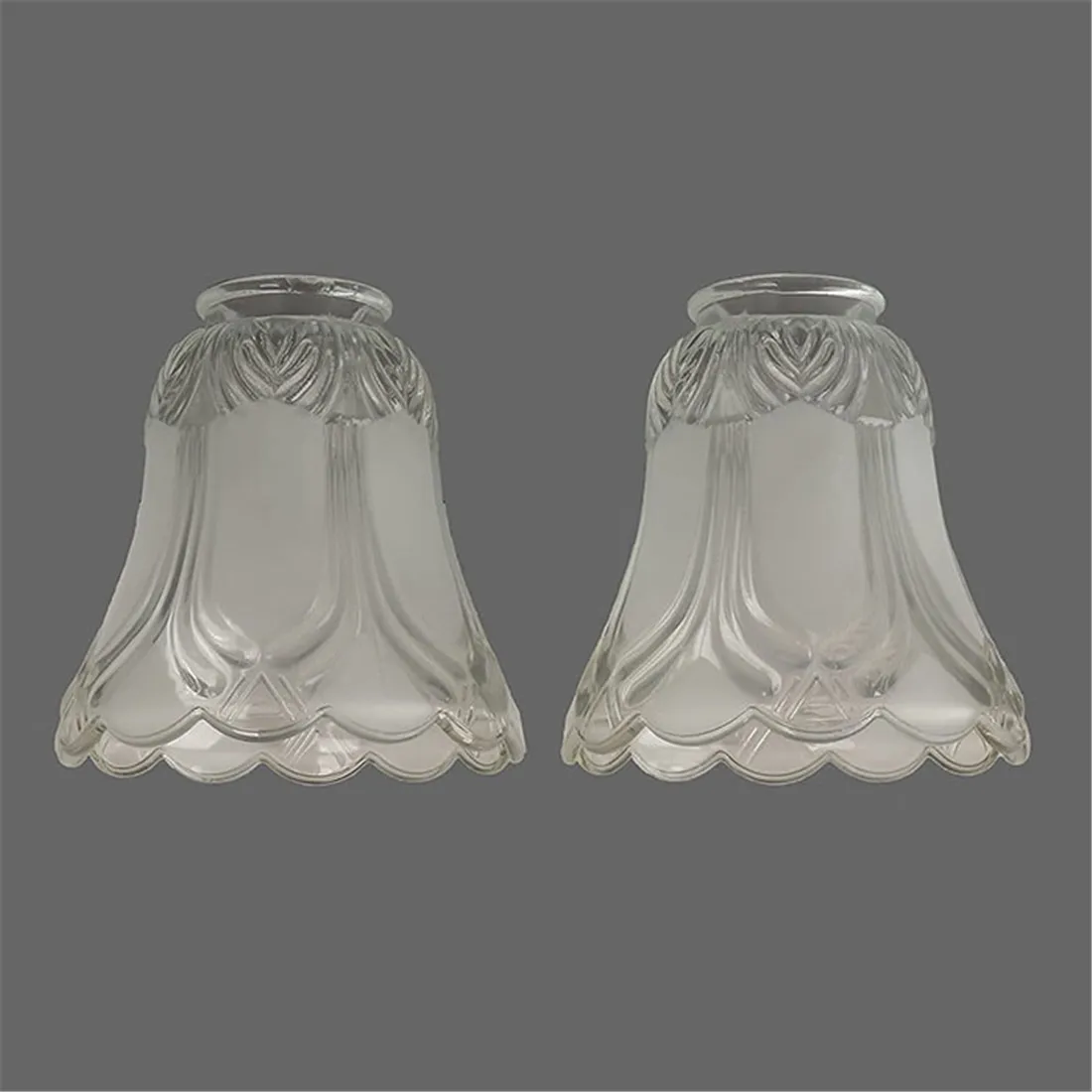 2 Pack Clear Frosted Flower Glass Shade Bell Shaped Light Fixture Replacement Glass Cover for Ceiling Fan Chandelier Wall Sconce