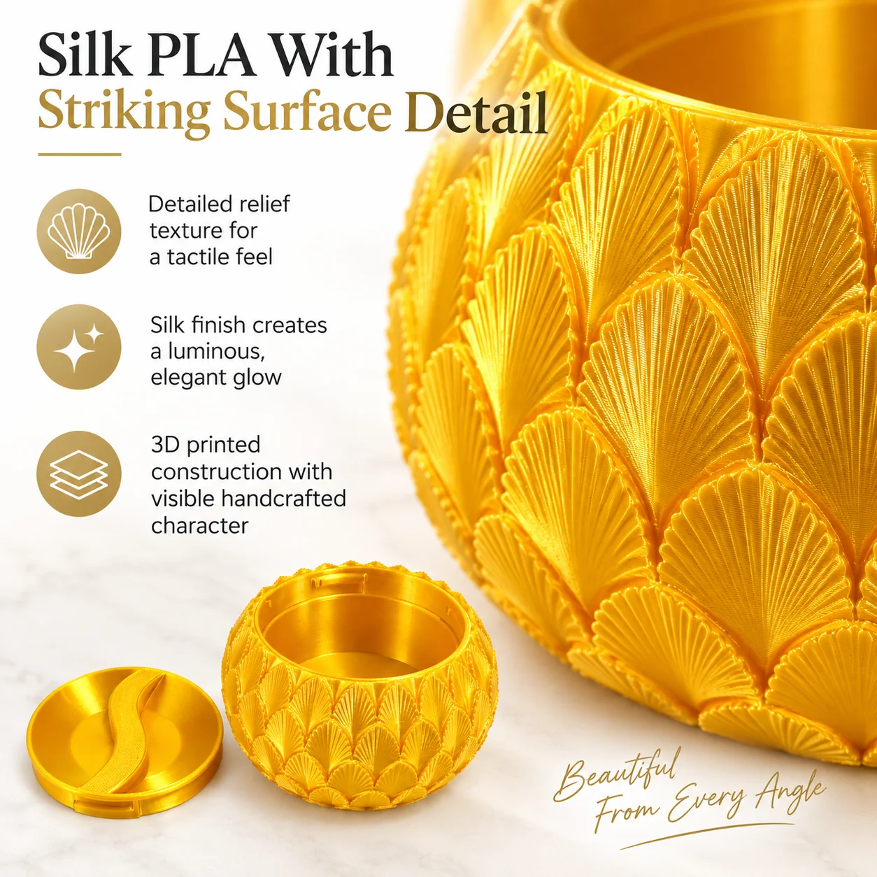 Shell Relief Jewelry Box 3D Print Silk PLA Twist Lock Trinket Organizer Aesthetic Desk Storage for Rings Earrings Earbuds Gift