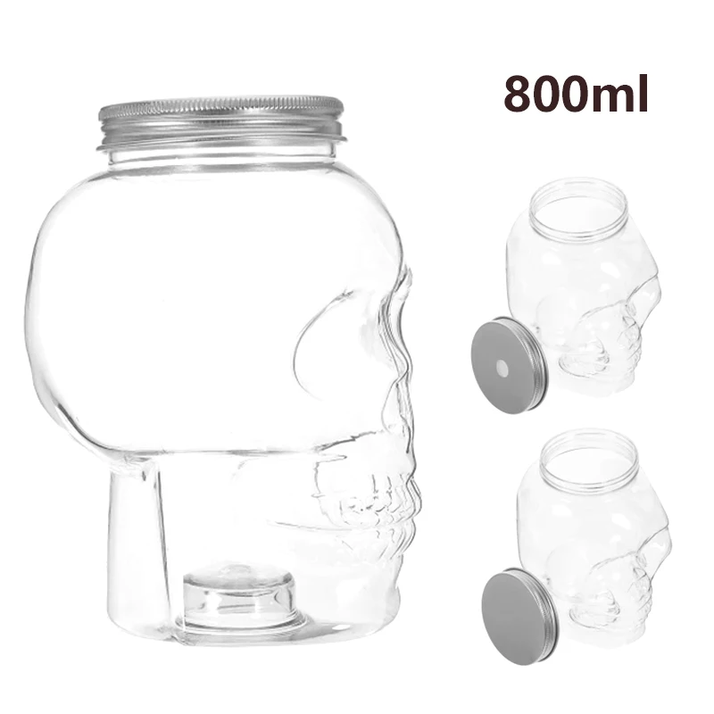 1 pçs crânio de halloween garrafa de leite reutilizável com furo beber pequeno suco mason jar bebida garrafa multifuncional presente festa