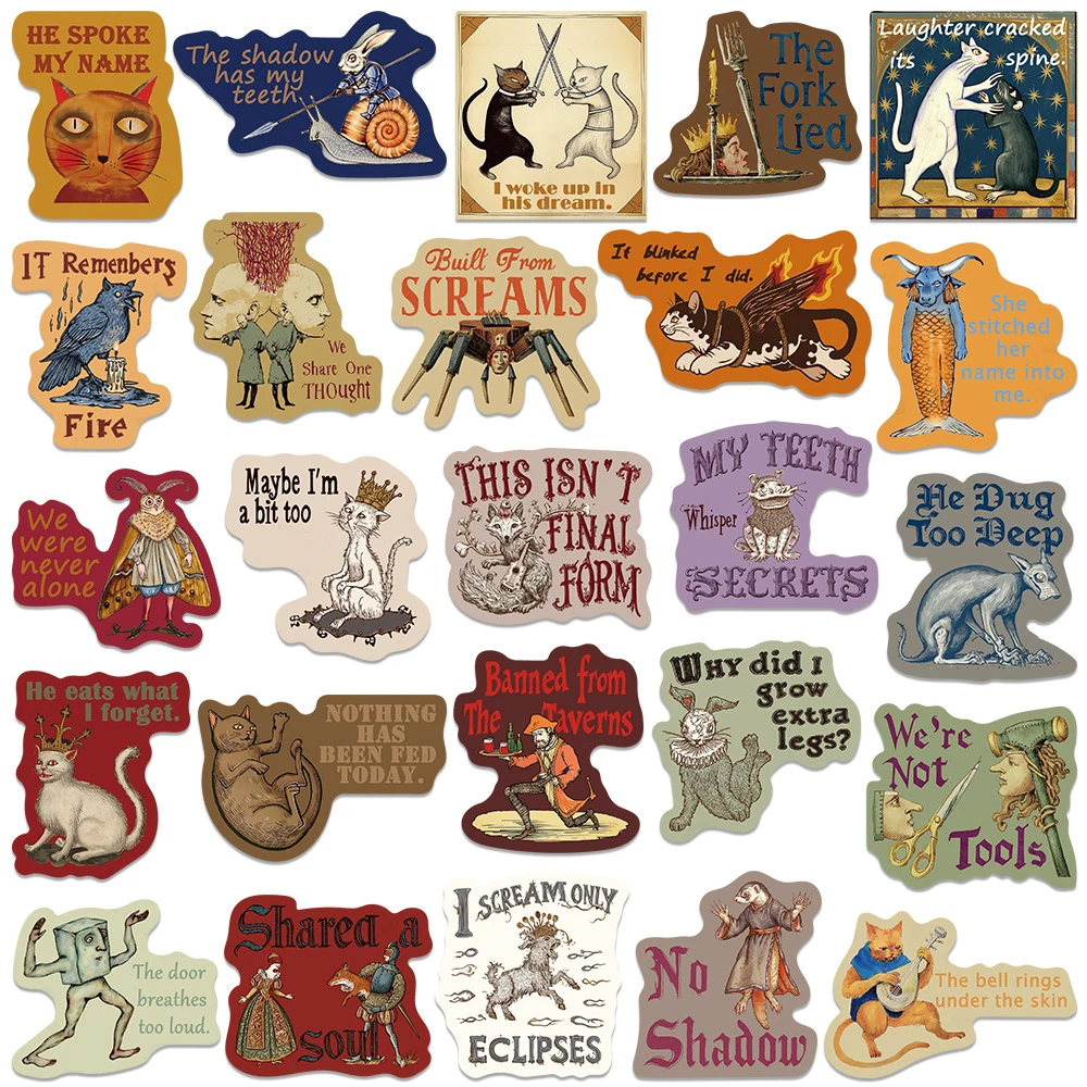 10/30/50 Stück kreative mittelalterliche ätherische Tiere Aufkleber Vintage Graffiti Aufkleber DIY Skateboard Gitarre Telefon lustige Cartoon Aufkleber