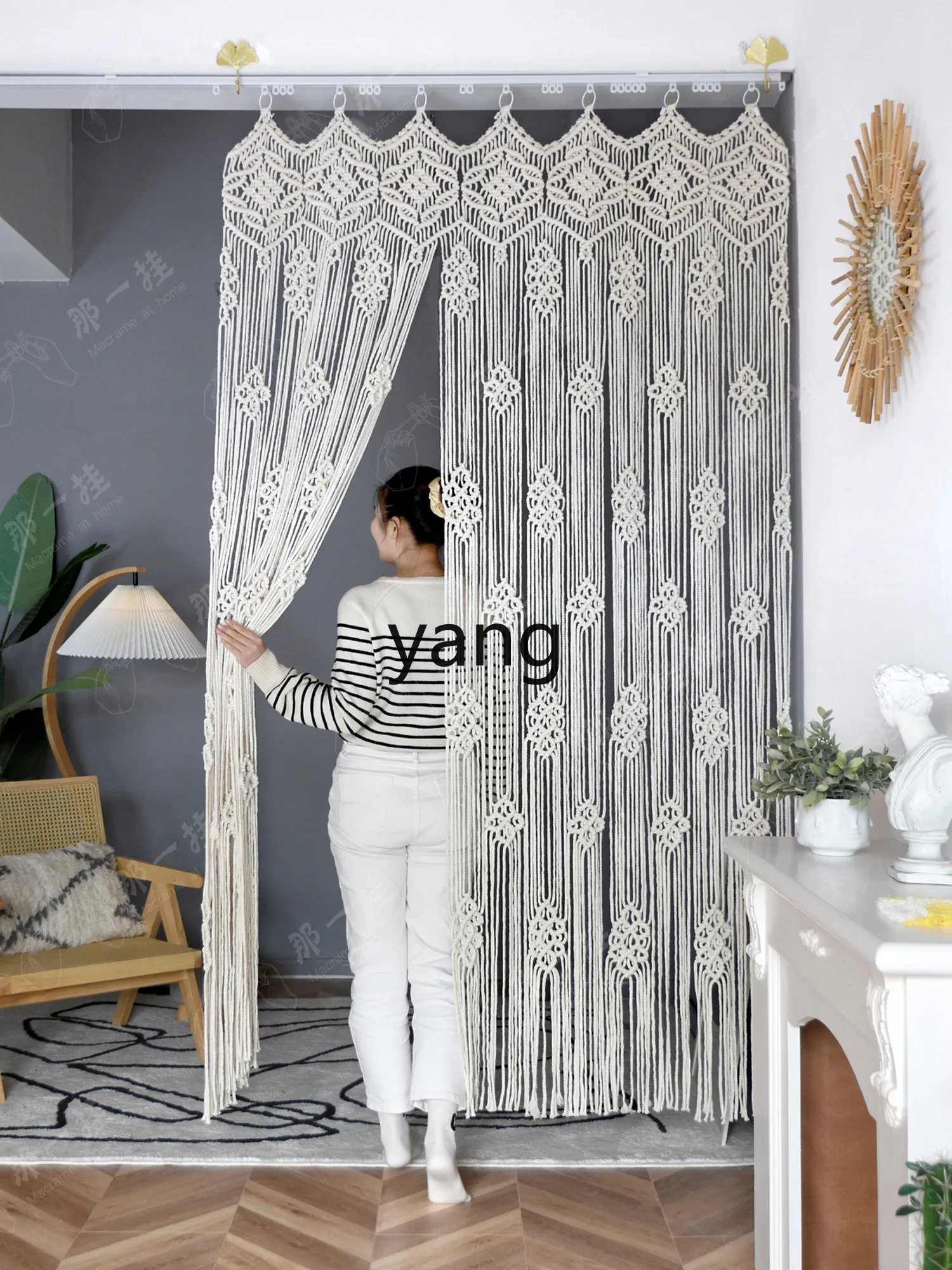 Yjq Hand-Woven Half Shade Portiere Curtains Non-Transparent Punch-Free B & B Decorative Curtain