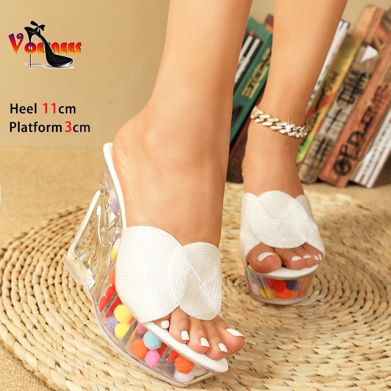 

Fashion Breathable Upper Summer Slippers 11CM Crystal Wedges Sandals Clear Thick Sole Women Shoes 2025 New Lady Party High Heels