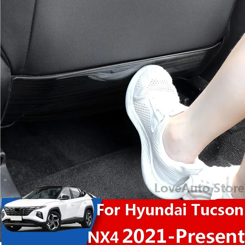 

For Hyundai Tucson NX4 2021 2022 Car Stainless Steel Rear Seat Central Armrest Kick Plate Anti-kick Protection Pad Accssories