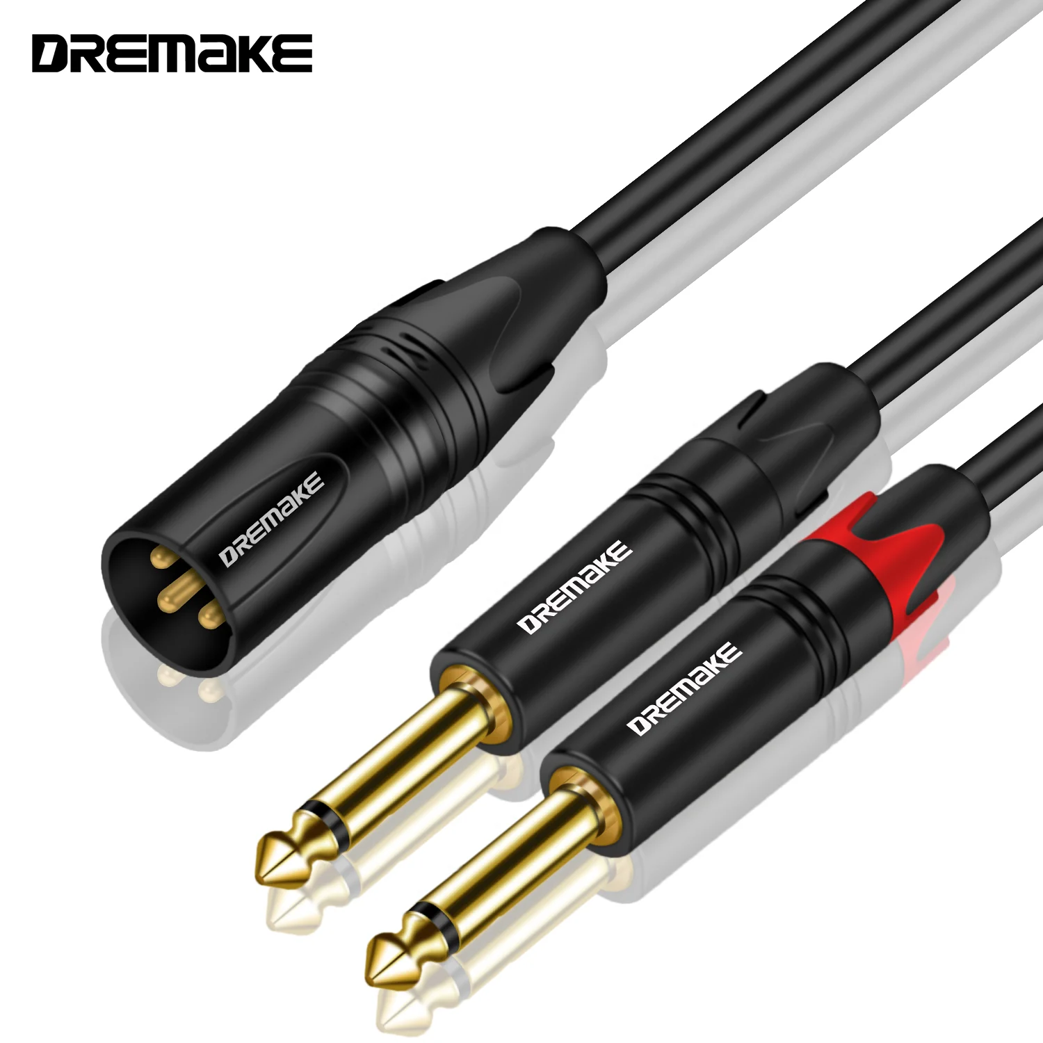 DREMAKE 3-Pin XLR Male to Dual 6.35 1/4\'\' TS Mono Mic Patch Cable XLR to Double 6.35mm Y Splitter 1/4 to XLR Audio Adapter Cord