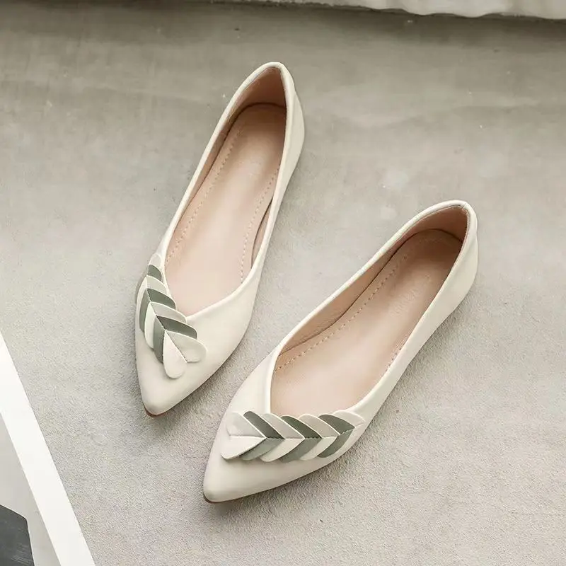 Women\'s Summer Footwear Flats White Shoes for Woman 2024 Flat Pointed Toe Office Moccasins Fashion Chic Point Non Slip Stylish A