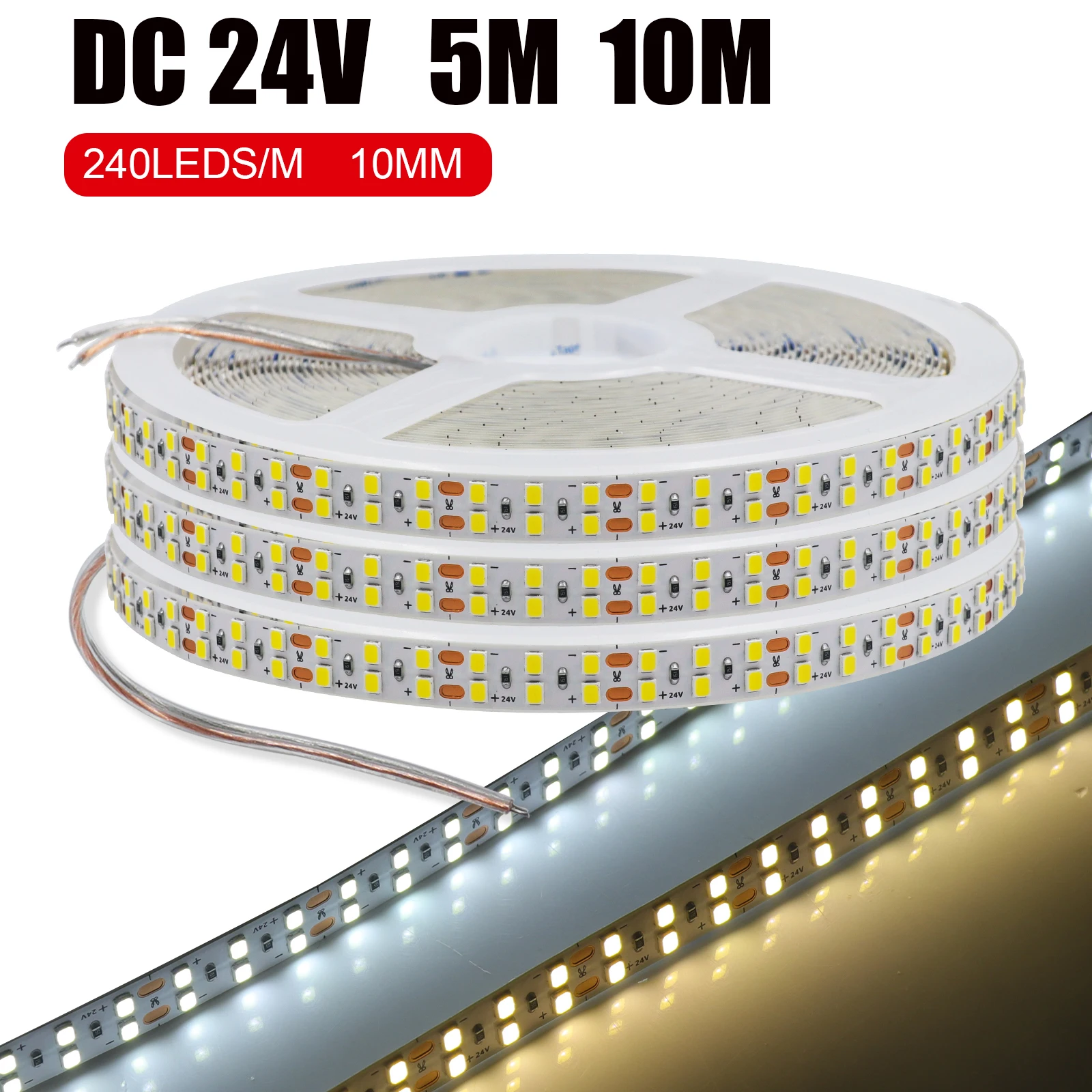 High Brighter DC 24V LED Strip SMD 2835 240 Leds/M Home Garden Decor White/Warm White Flexible Ribbon Rope Light 5M 10M/Roll