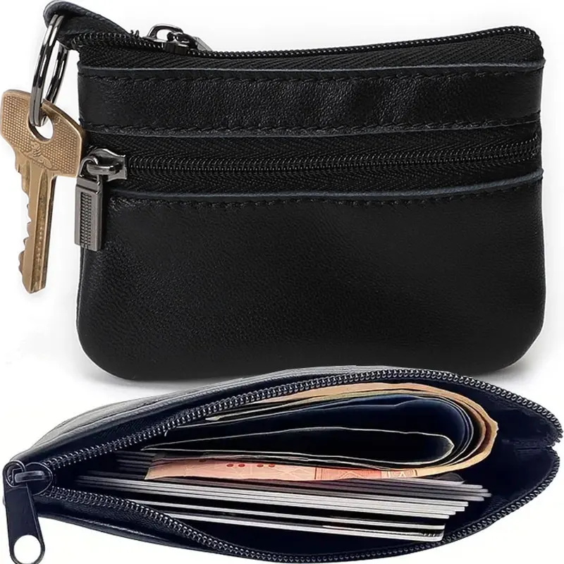 

2025 New Men Women Card Coin Key Soft Holder Zip Leather Wallet Pouch Bag Purse Gift New Fashion Black Mini Coin Holders