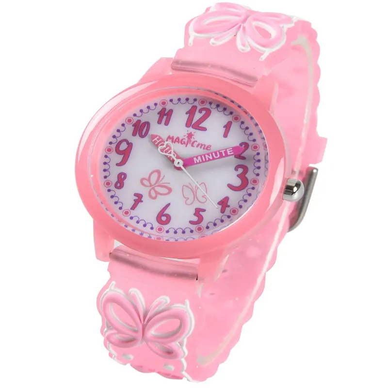 New Butterfly Watch Dreamy 3D Cartoon Purple Strap Waterproof Pointer Watch Cute Girl Quartz Watch Children