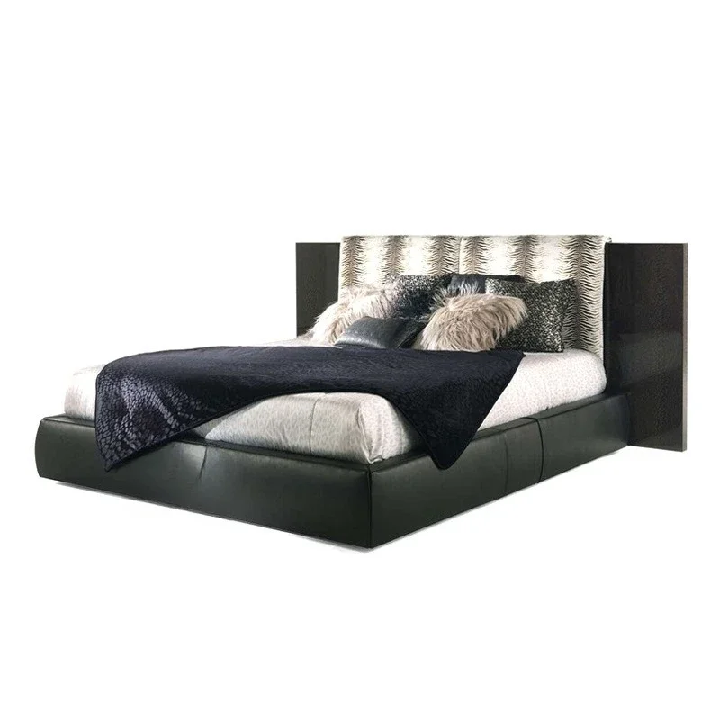 Italian light luxury modern mansion villa master bedroom tiger pattern fabric double 1.8 wedding bed