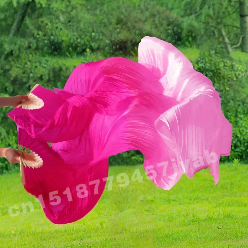 1 para prawdziwych jedwabnych wachlarzy, długie, z gradientem kolorów, do tańca brzucha, chińskie wachlarze taneczne, klasyczny rozmiar, rekwizyty do tańca weselnego, długie jedwabne wachlarze