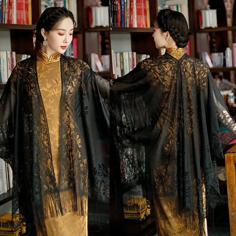 

Накидки Плащи Пончо Кружевное пляжное полотенце Женская шаль с кондиционером Пляжное полотенце Летняя приморская праздничная китайская накидка для отдыха B2