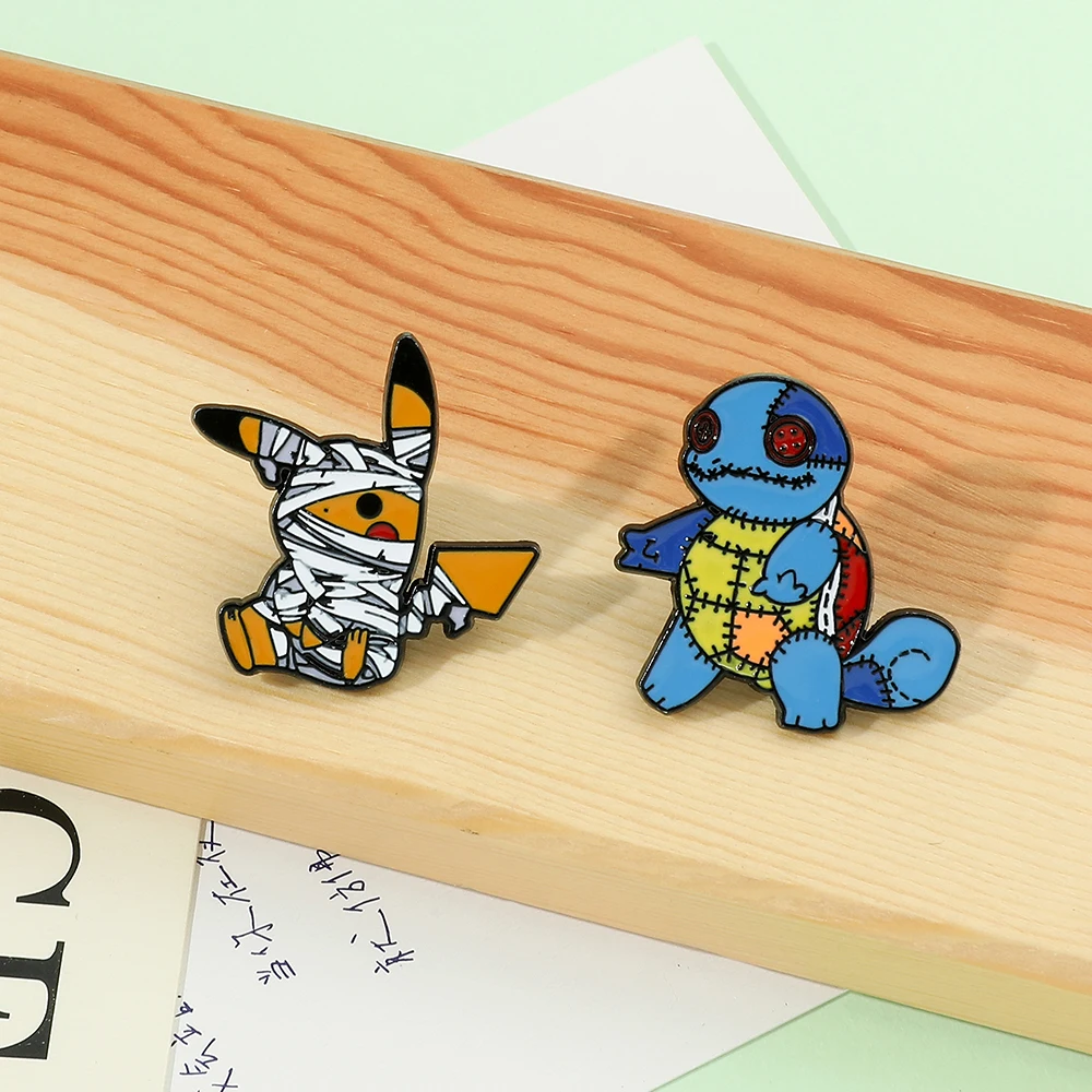 5 Pcs Creative Bandage Pikachu Brooch Set Personalize Gengar Enamel Pins Backpack Clothes Jewelry Metal Emblem Accessories Gift