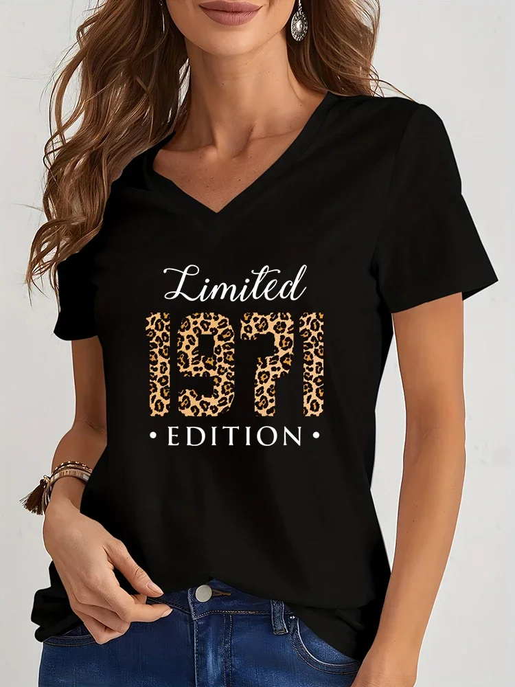 Camiseta con estampado de edición limitada de 1974, ropa de calle con años de leopardo para mujer, camiseta Harajuku, ropa femenina, camiseta con