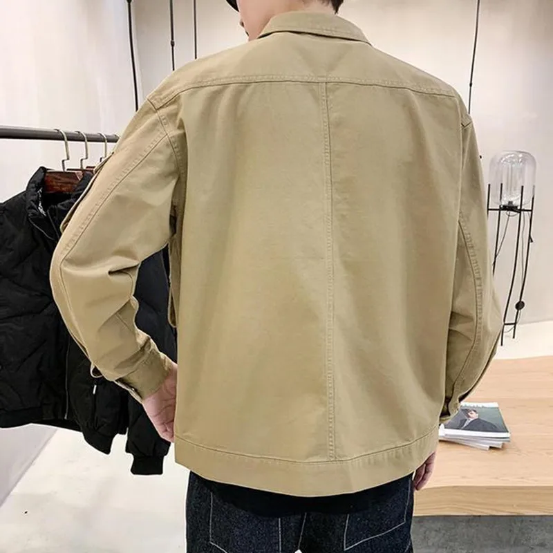 Men\'s Casual Clothes Daily Straight Short Cargo Coats Men\'s Thin Shirt Jacket Single Breasted Arm Pocket Tooling Outwear 4XL