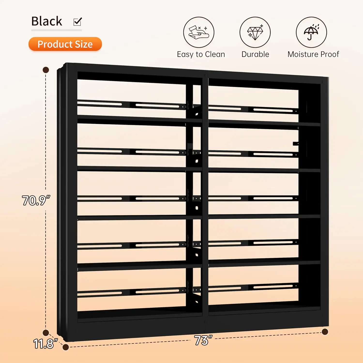 5-Tier Metal Bookcase With Adjustable Shelves & Book Stopper For Library Office Living Room, Customized