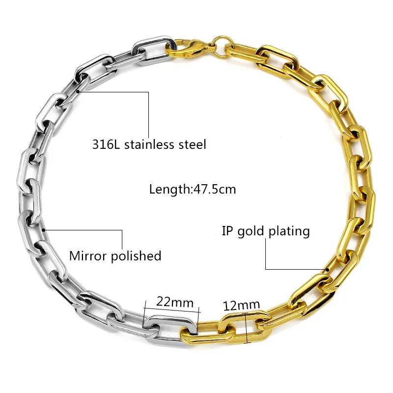 Hot Fashion Oval Link Necklaces stainless steel necklace and bracelet set sliver mix gold Chain collar for women man