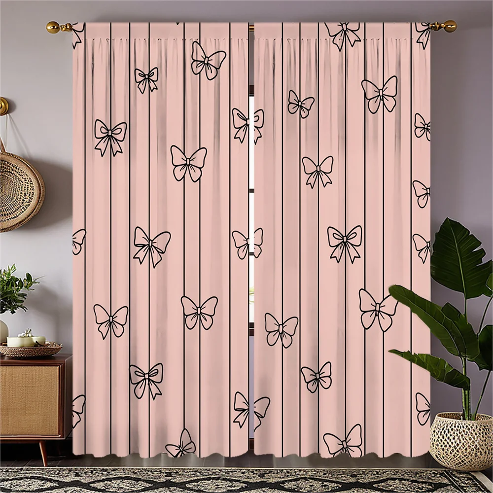 Elegant Blush Pink Butterfly Bow Print Curtains Living Room Curtains Decorative Window Panels Stylish Home Accent Curtain Set