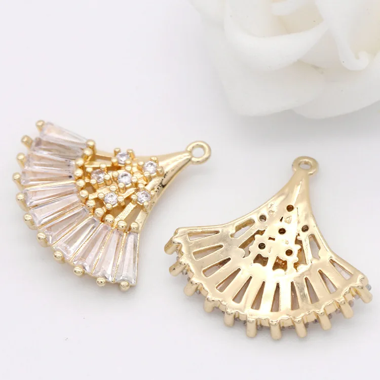 2PCS 20x20MM 14K Gold Color Plated and Zircon Fan Shape Connect Charms Pendants Jewelry Making Supplies Diy Accessories