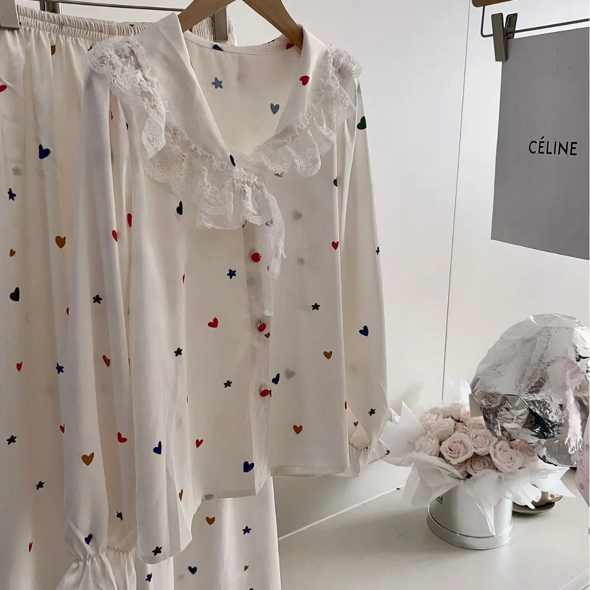 

Princess Doll Collar Pajamas Set Colorful Print Nightwear Women Long Sleeve Satin Sleepwear Summer Autumn New Kawaii Loungewear