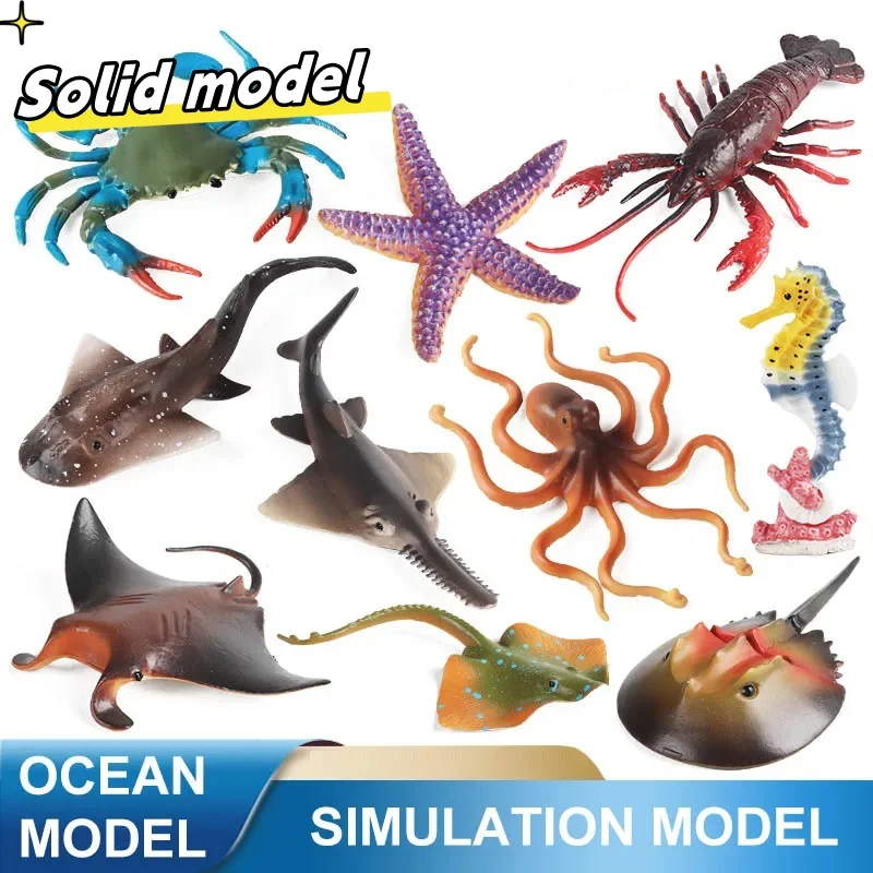 Simulation Marine Animals Starfish Hippocampus Octopus Lobster Crab Action Figures Ploughhead Manta Ray Figurines Toys Kids Gift