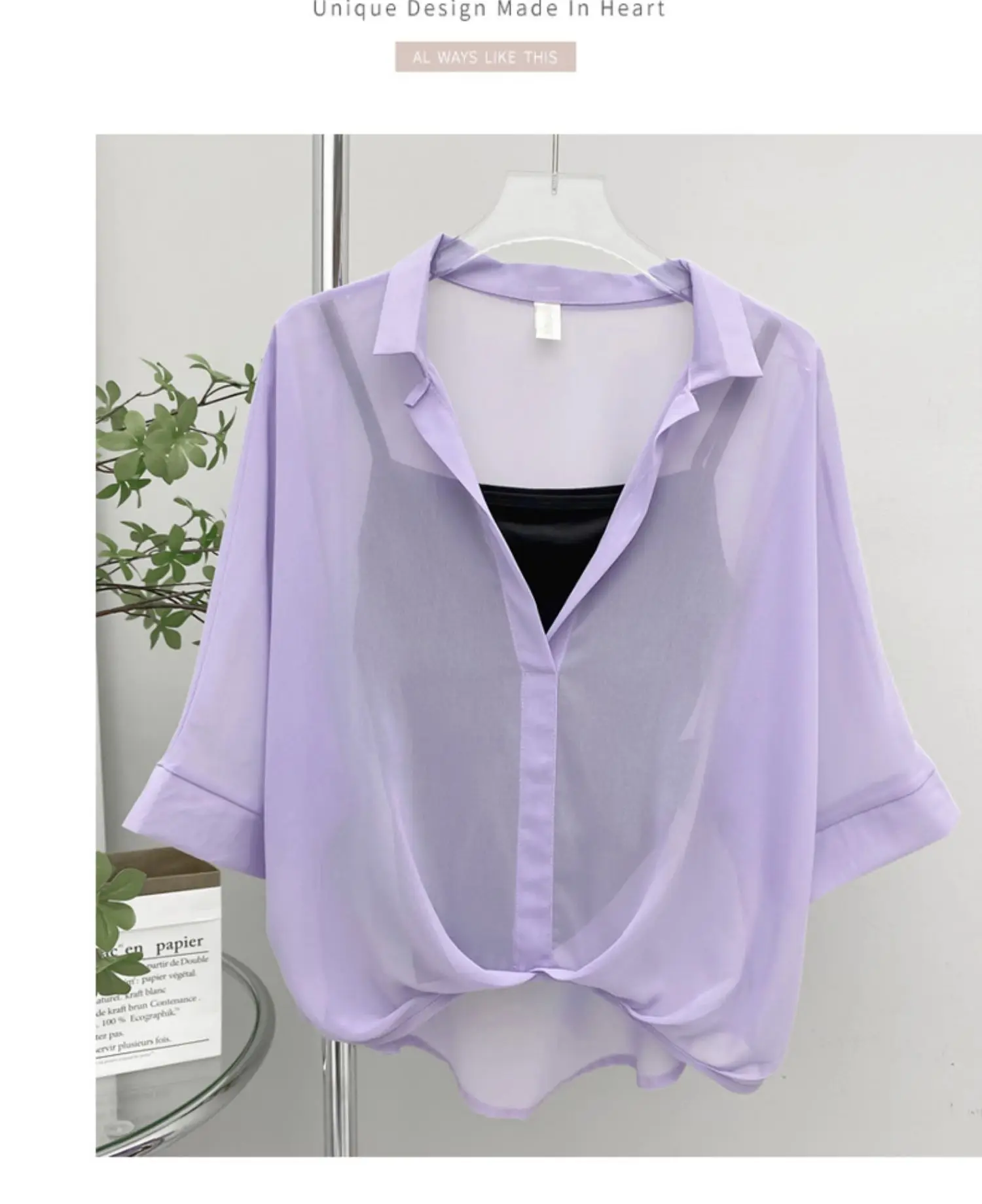 Camisa de gasa para mujer, camisa holgada de manga corta de murciélago, estilo coreano, novedad de verano, 2024