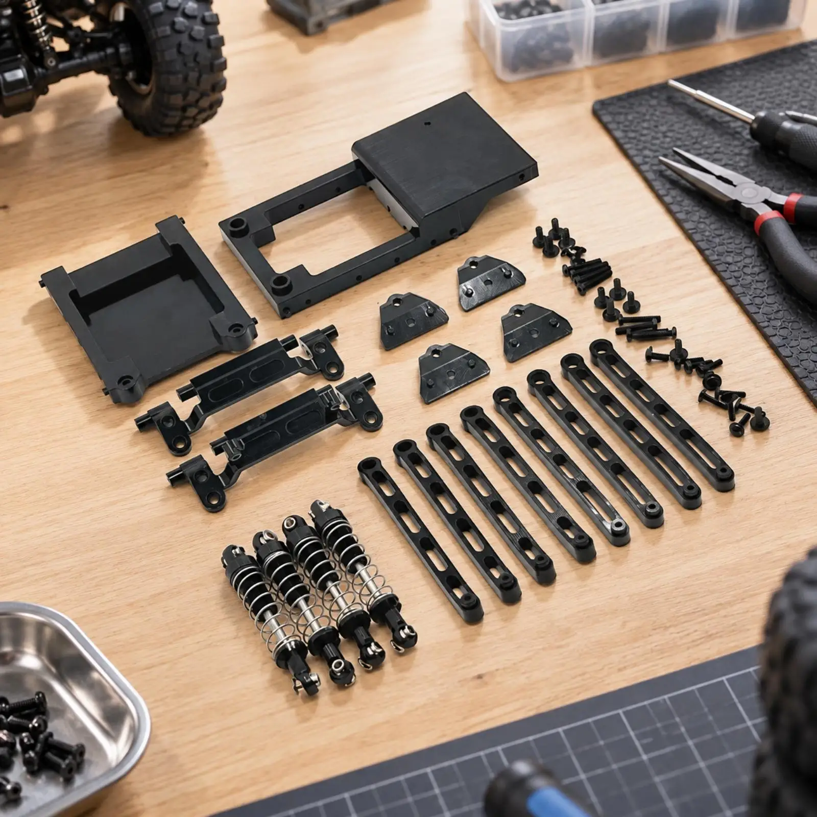 RC Shock-Absorbing System Linkage Kit with Shock Mounts Non-Destructive Installation RC Shock Absorber Upgrade Kit