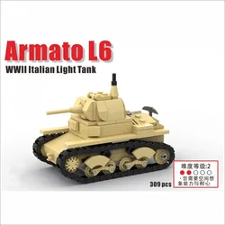 Ww2 Army Italy L6 Light Tank Armored Vehicle MOC Soldier Weapon Military Building Blocks Assemble Bricks Kids Toys Friends Gift