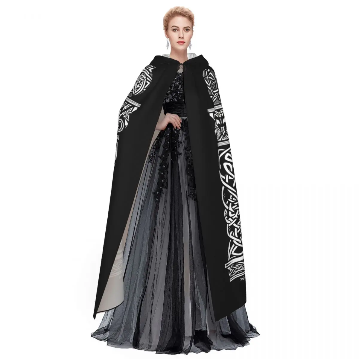 Norse Nordic Viking Celtic Long Hooded Cloak Witch Medieval Costume Cosplay Cape HalloweenParty Adult Unisex