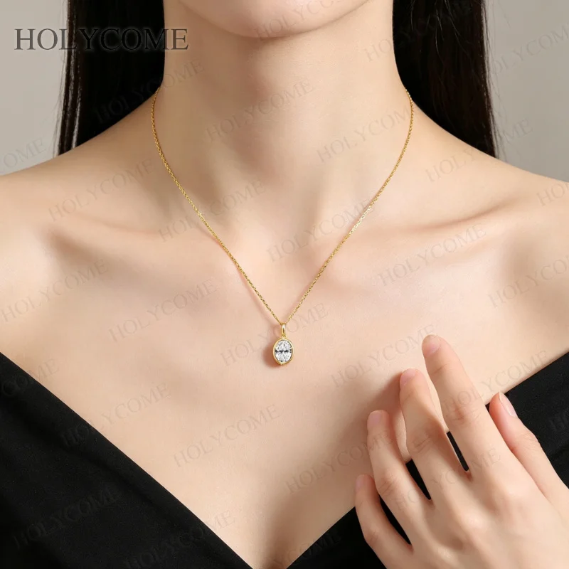 3 Karat Ovaler Moissanit-Anhänger Halskette für Damen, 925 Sterling Silber Solitär-Choker, Jubiläum, Verlobung, Party – Detail 12