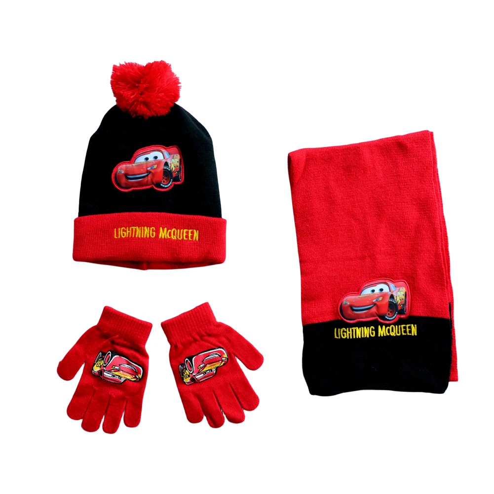 3 pz/set 4-8 Anni Autunno e Inverno Cappelli Per Bambini Ragazza Ragazzi Auto Cartoon Anime Sciarpa guanti cappello tenere al caldo Set Bambino Cap