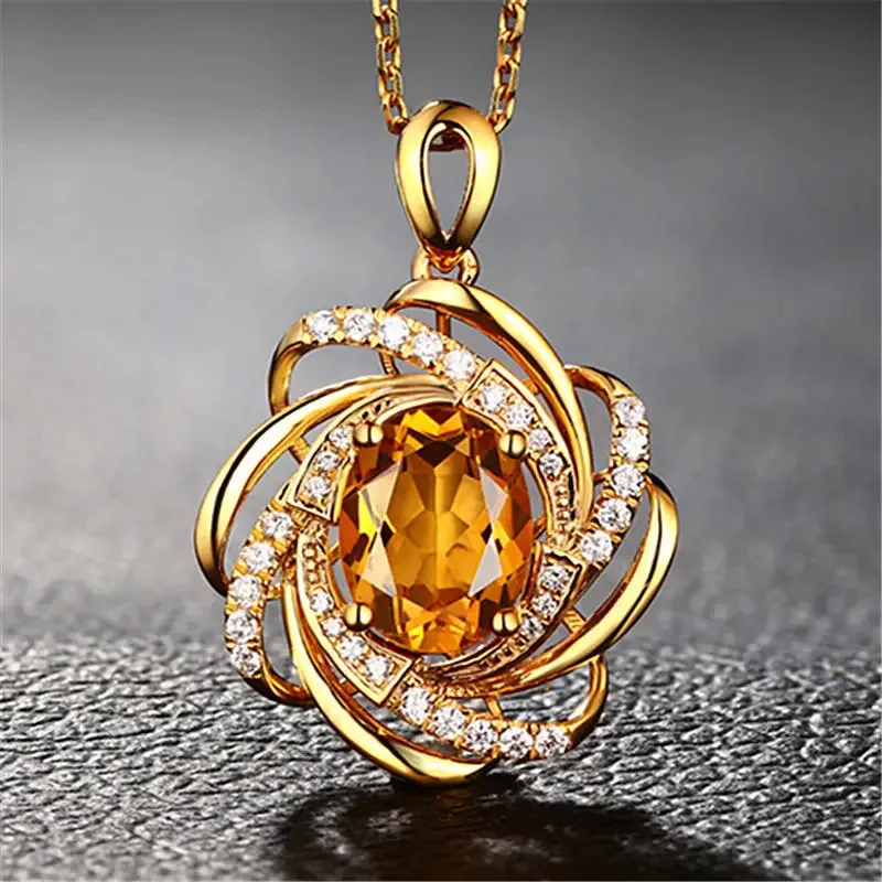 European and American atmospheric imitation yellow crystal pendant creative rotating windmill pendant inlaid with 18K gold inlai