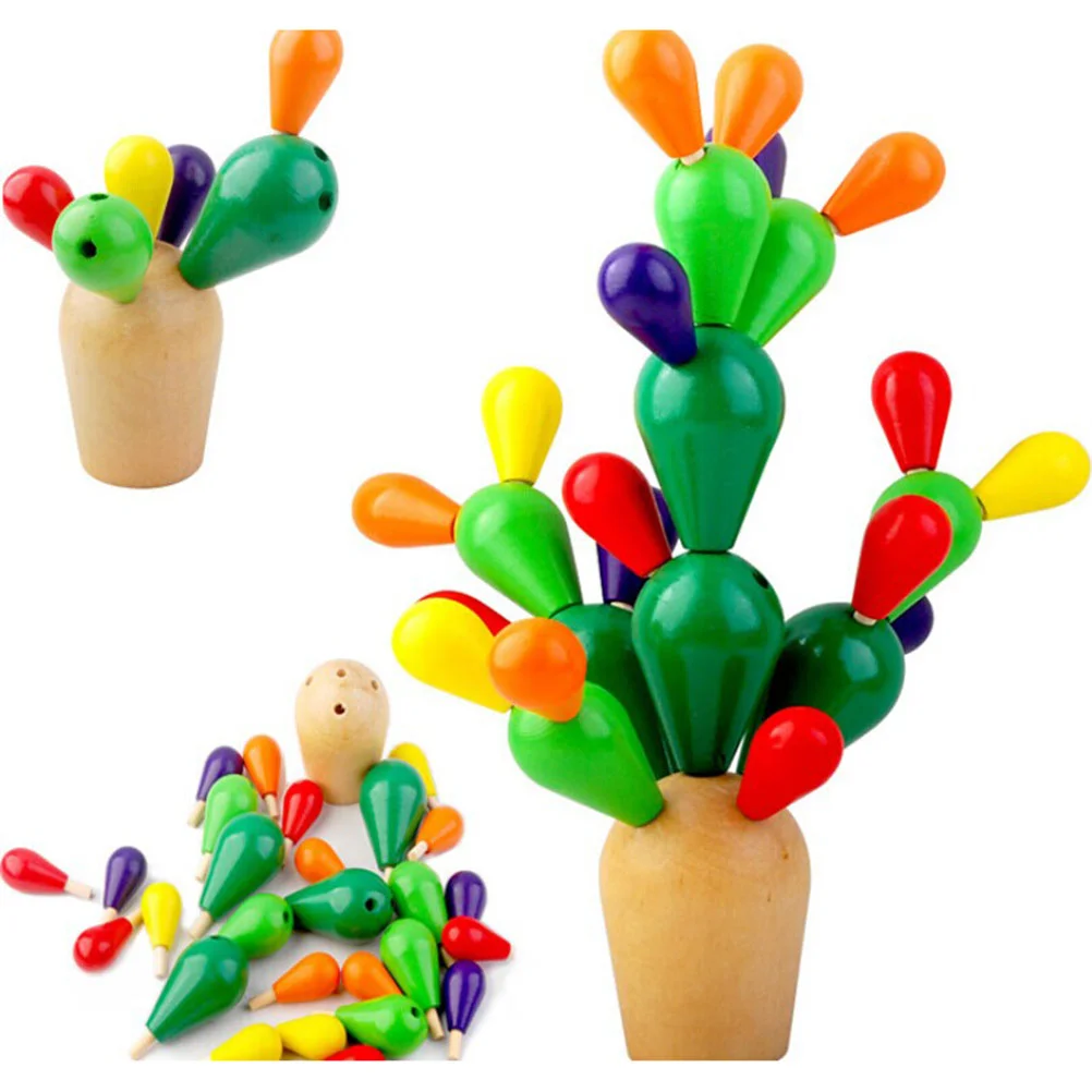 

Wooden Balancing Cactus Inserted Removable Building Blocks Educational Toy Wooden cactus Wooden balancing cactus